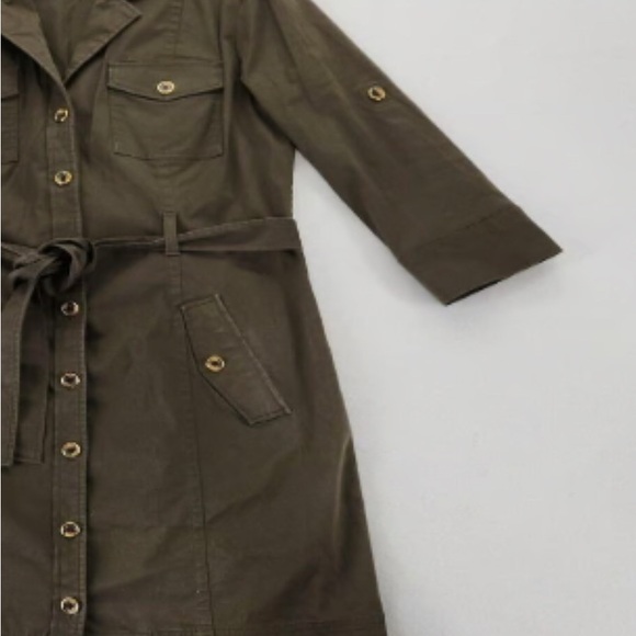 Banana Republic Shirt Dress Womens Olive Green 3/4 Sleeve Belted Army Style Sz 0 - Picture 2 of 6